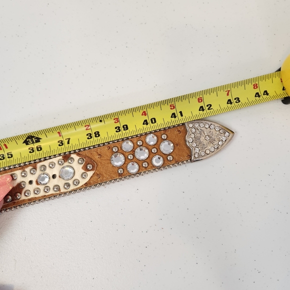 Womens Cowgirl Western Belt Bling Rodeo Western Boho Bohemian Leather Brown y2k - Picture 8 of 10